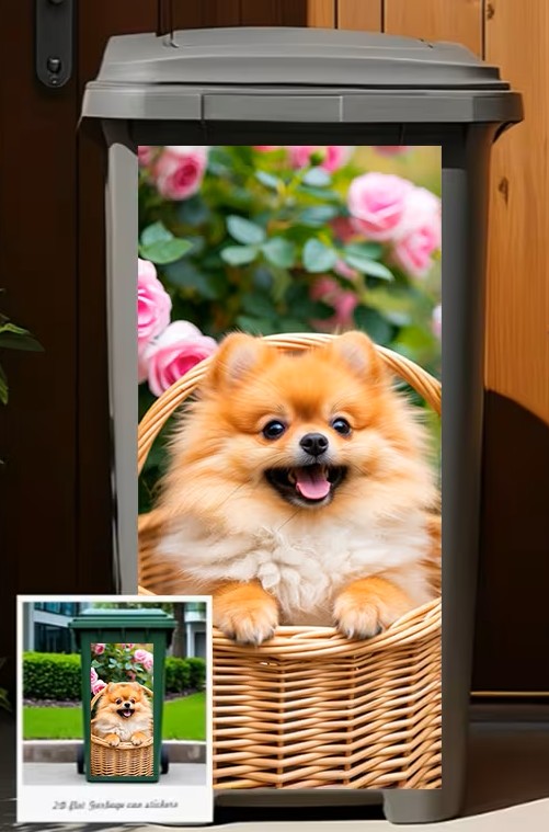 Pomeranian Aufkleber für Mülleimer/Mülltonne