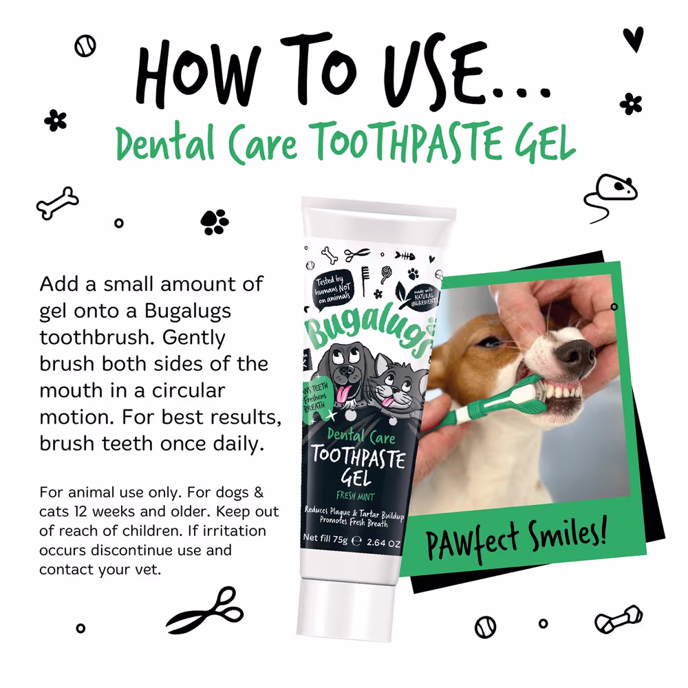 Bugalugs Dental Care Zahnpasta-Gel 75g – Zahnpasta für Hunde und Katzen, Minzgel