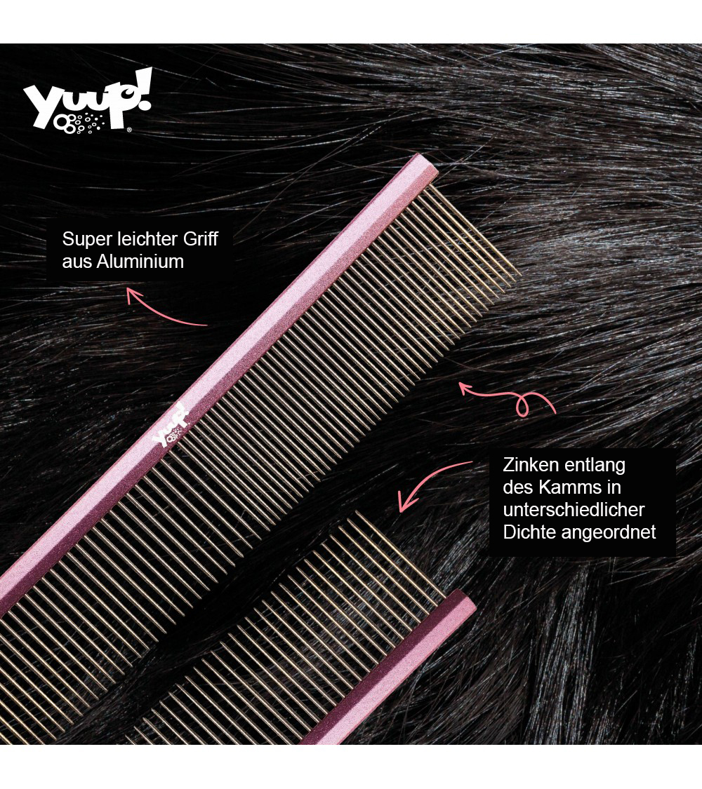 Yuup!® "PinkComb" Professioneller doppelseitiger Frisierkamm in 2 Längen  19 cm / 25 cm