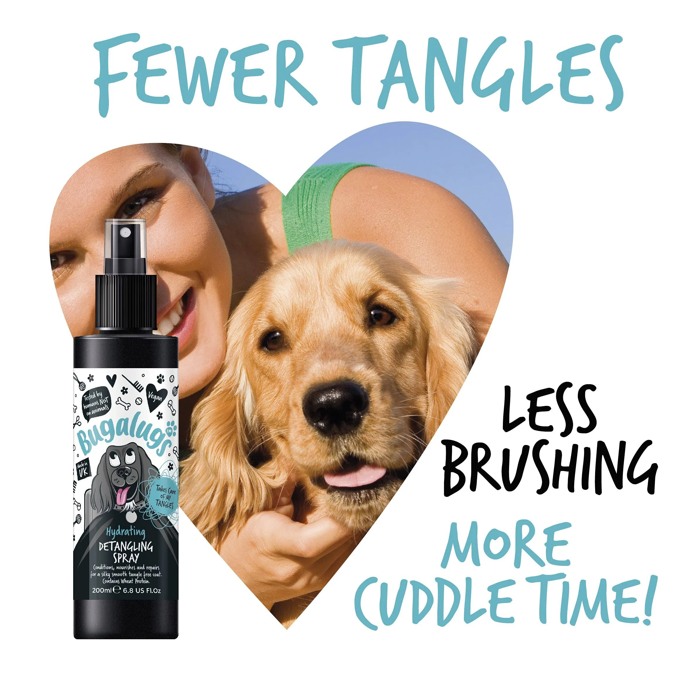 Bugalugs Hydrating Detangling Spray – leichte Pflegespülung für Hunde, die Feuchtigkeit spendet und das Kämmen erleichtert 250 ml