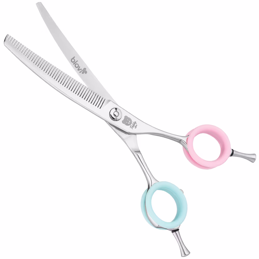Blovi Teddy Line Curved Thinning 45T 6,5"- gebogene Modellierschere für Groomer zum Modellieren und Formen, japanischer Stahl