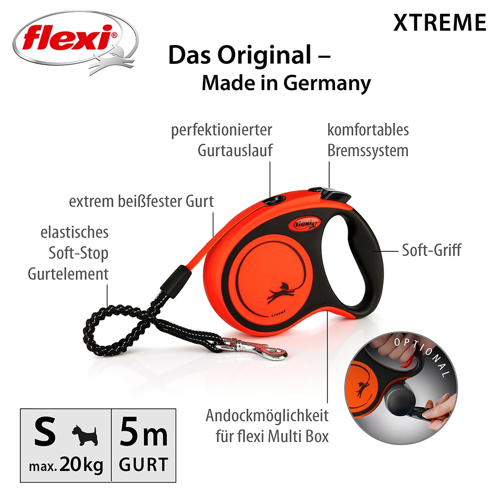 Flexi Xtreme -Rollleine orange/ schwarz M- 5m