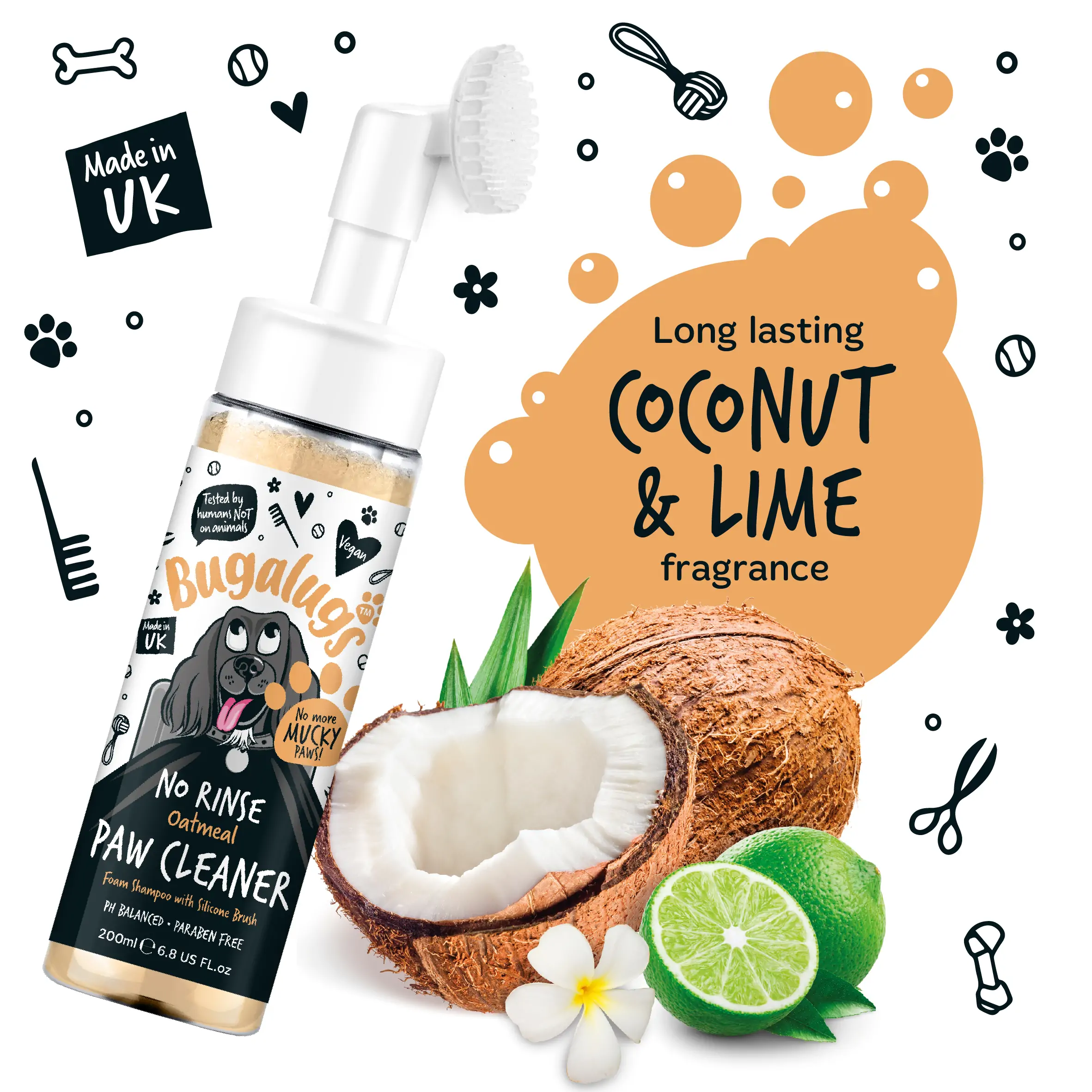 Bugalugs Pfotenreiniger ohne Ausspülen Kokosnuss- und Limettenduft 200 ml