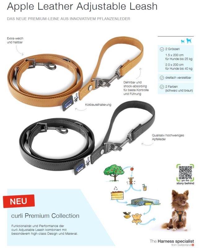 Curli Apple Leather  Leash Black